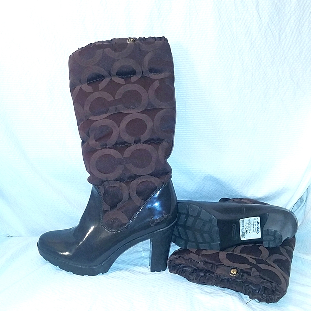 coach boots winter fall water proof quilted women's sz 8 1/2 B brown rain boot